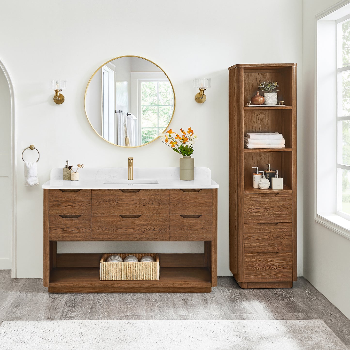 Harbin 20in. Oak Weathered Brown Storage Cabinet for Bathroom, Kitchen and Living Room