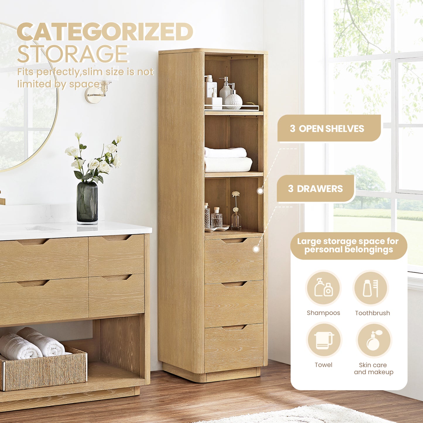 Harbin 20in. Washed Ash Grey Storage Cabinet for Bathroom, Kitchen and Living Room
