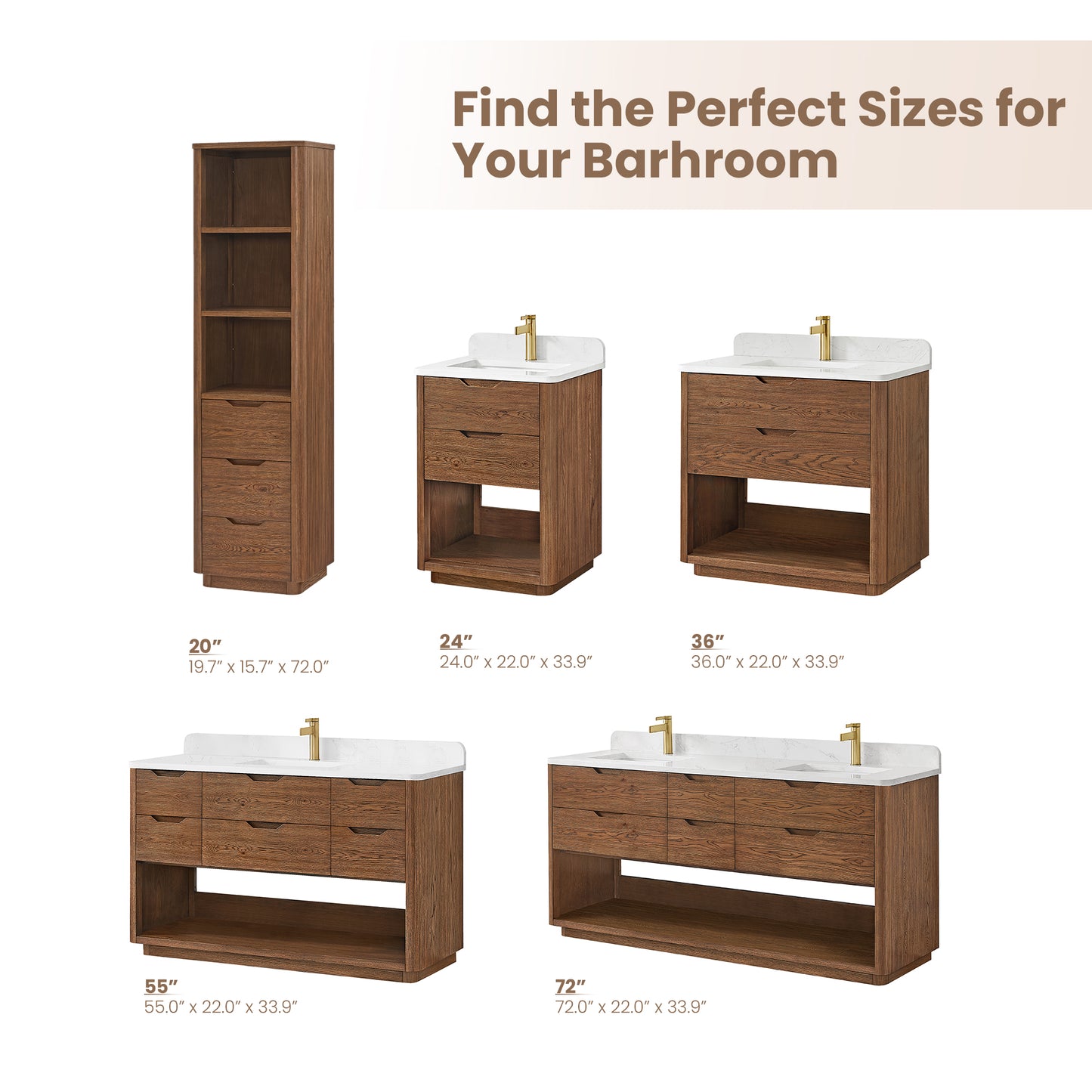 Harbin 24" Free-standing Single Bath Vanity in Oak Weathered Brown with White Grain Stone Top