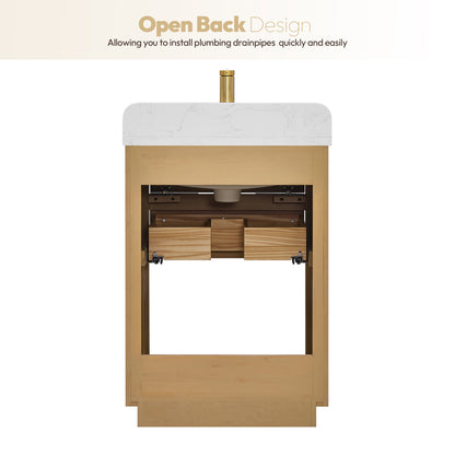 Harbin 24" Free-standing Single Bath Vanity in Washed Ash Grey with White Grain Stone Top