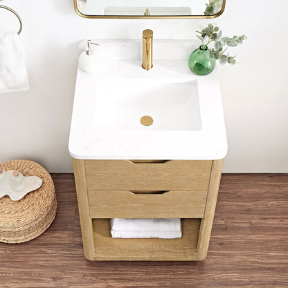 Harbin 24" Free-standing Single Bath Vanity in Washed Ash Grey with White Grain Stone Top