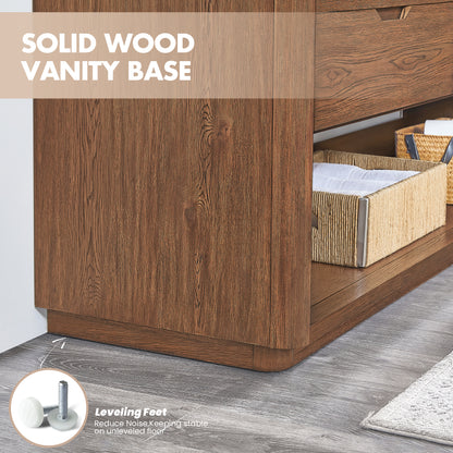 Harbin 36" Free-standing Single Bath Vanity in Oak Weathered Brown with White Grain Stone Top