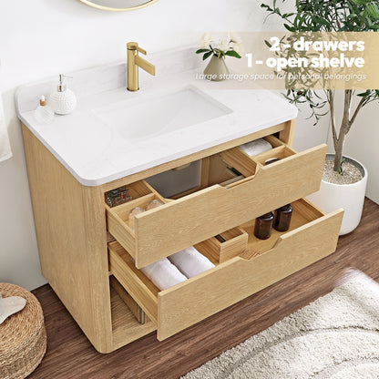 Harbin 36" Free-standing Single Bath Vanity in Washed Ash Grey with White Grain Stone Top