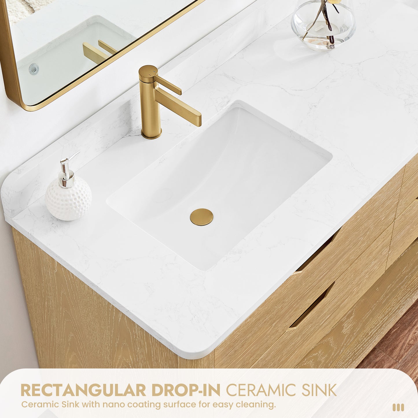 Harbin 36" Free-standing Single Bath Vanity in Washed Ash Grey with White Grain Stone Top