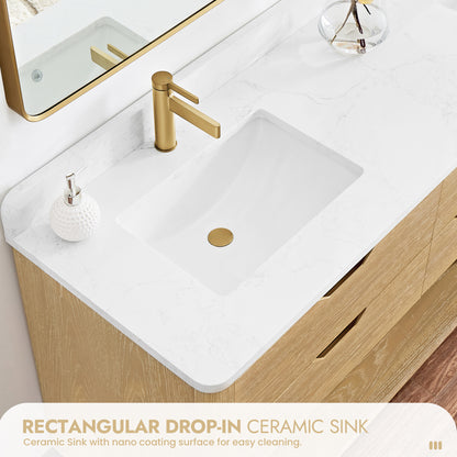 Harbin 36" Free-standing Single Bath Vanity in Washed Ash Grey with White Grain Stone Top