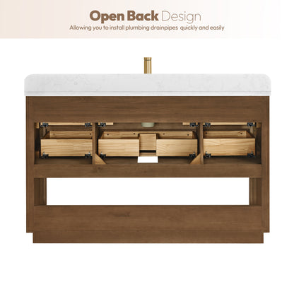 Harbin 55" Free-standing Single Bath Vanity in Oak Weathered Brown with White Grain Stone Top