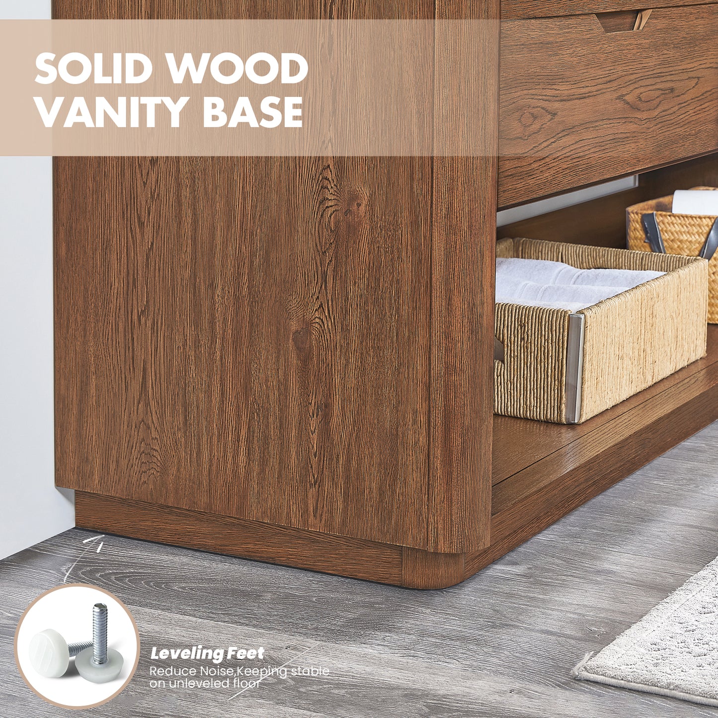 Harbin 72" Free-standing Double Bath Vanity in Oak Weathered Brown with White Grain Stone Top