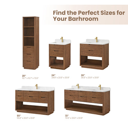 Harbin 72" Free-standing Double Bath Vanity in Oak Weathered Brown with White Grain Stone Top