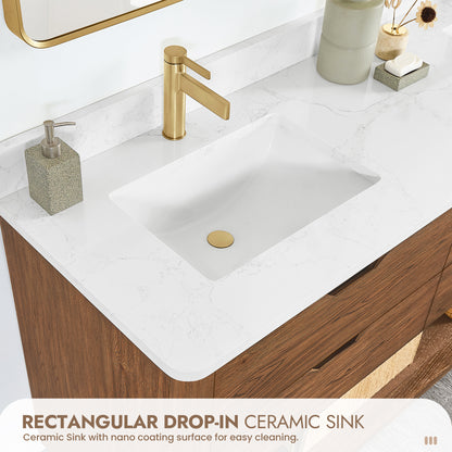 Harbin 72" Free-standing Double Bath Vanity in Oak Weathered Brown with White Grain Stone Top
