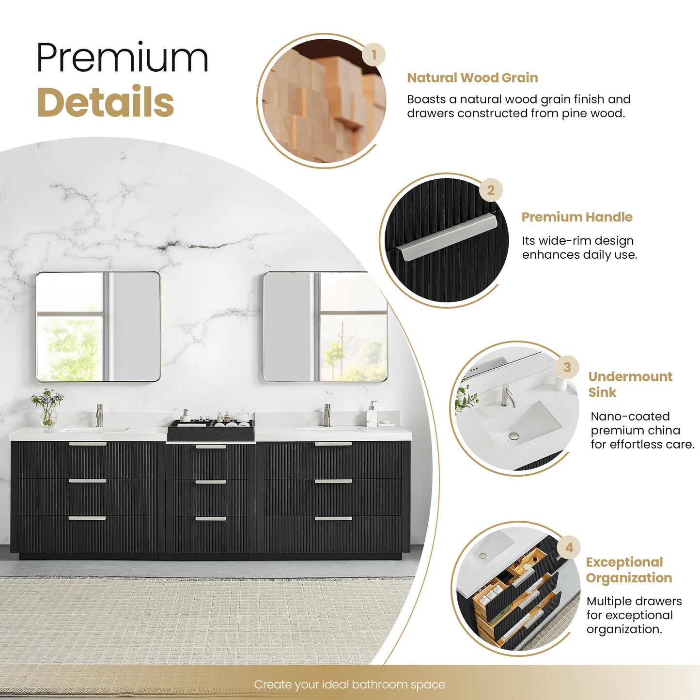 Santarem 108" Combined Double Bath Vanity in Oak Weathered Black