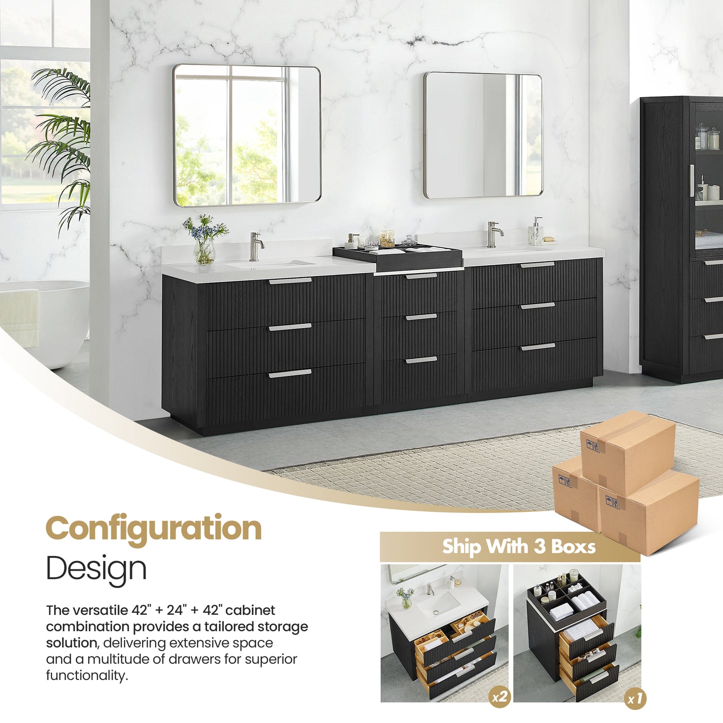 Santarem 108" Combined Double Bath Vanity in Oak Weathered Black