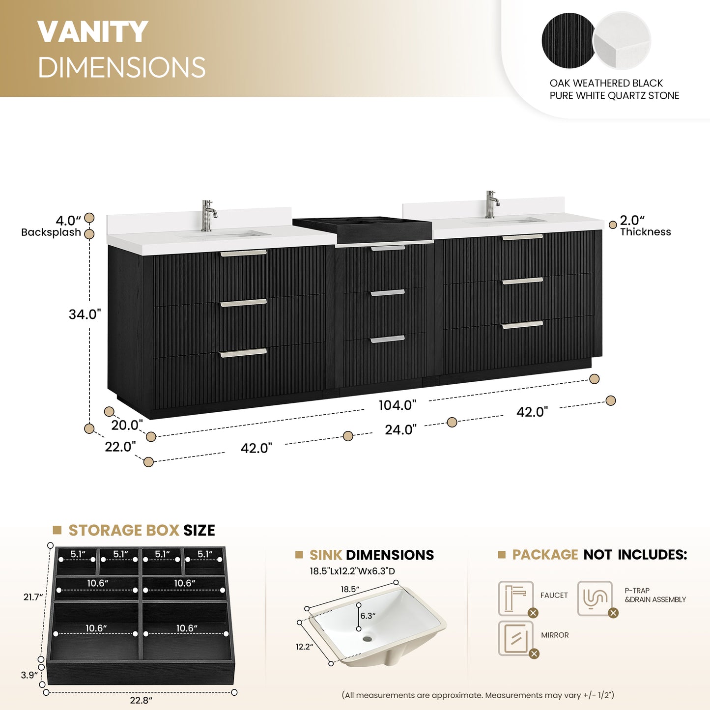 Santarem 108" Combined Double Bath Vanity in Oak Weathered Black