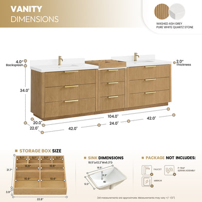 Santarem 108" Combined Double Bath Vanity in Washed Ash Grey