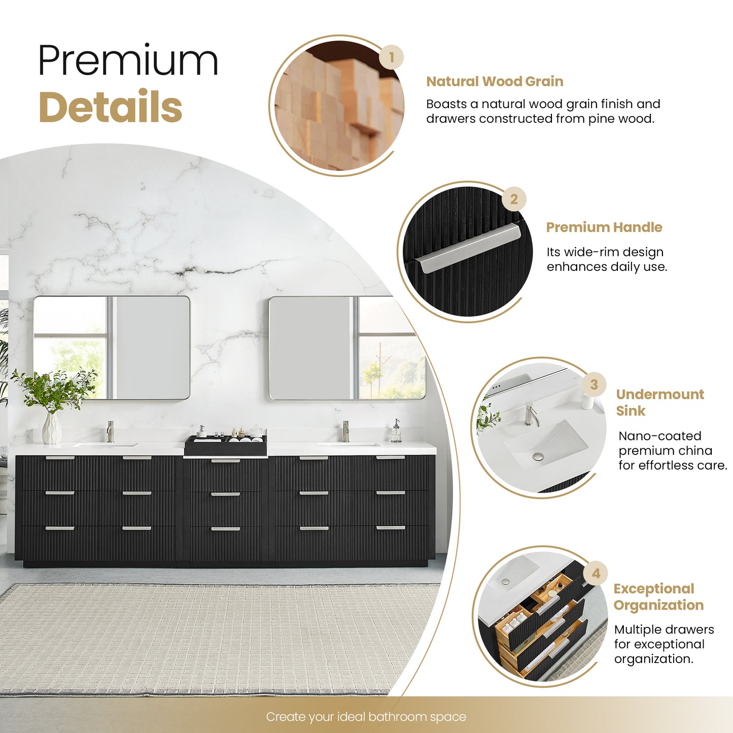 Santarem 120" Combined Double Bath Vanity in Oak Weathered Black