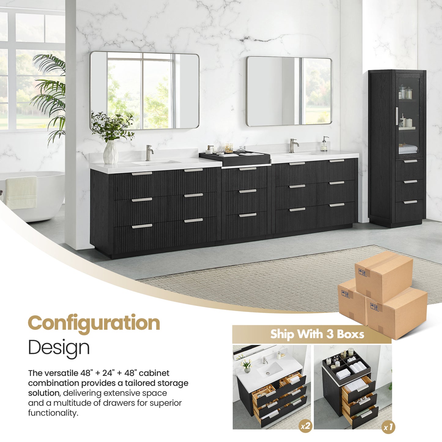 Santarem 120" Combined Double Bath Vanity in Oak Weathered Black
