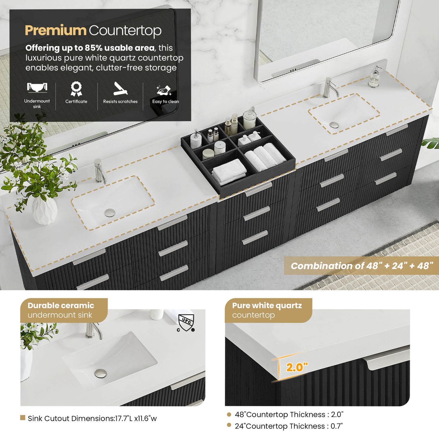 Santarem 120" Combined Double Bath Vanity in Oak Weathered Black