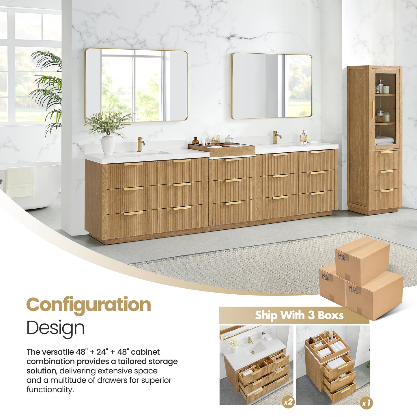 Santarem 120" Combined Double Bath Vanity in Washed Ash Grey