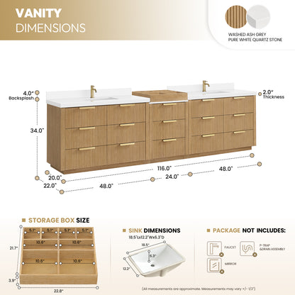 Santarem 120" Combined Double Bath Vanity in Washed Ash Grey