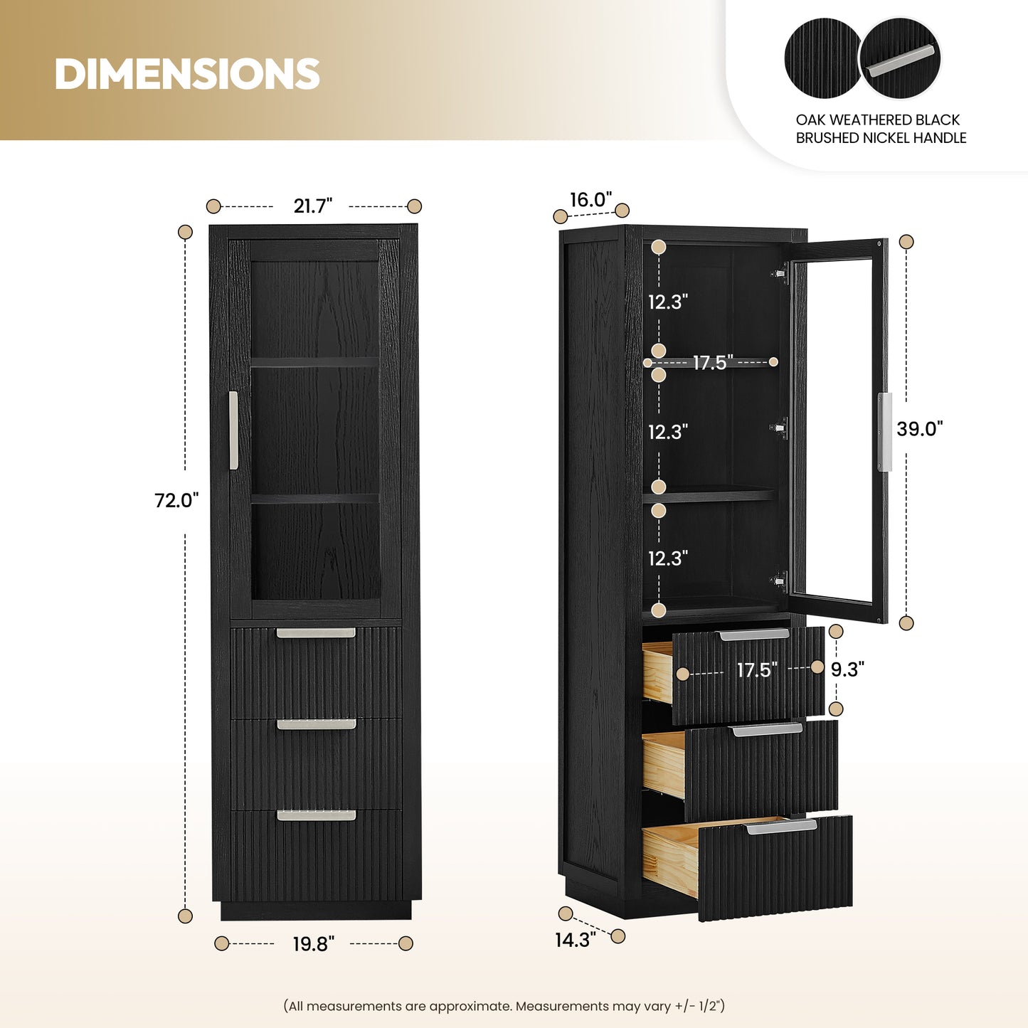 Santarem 22" Oak Weathered Black Storage Cabinet
