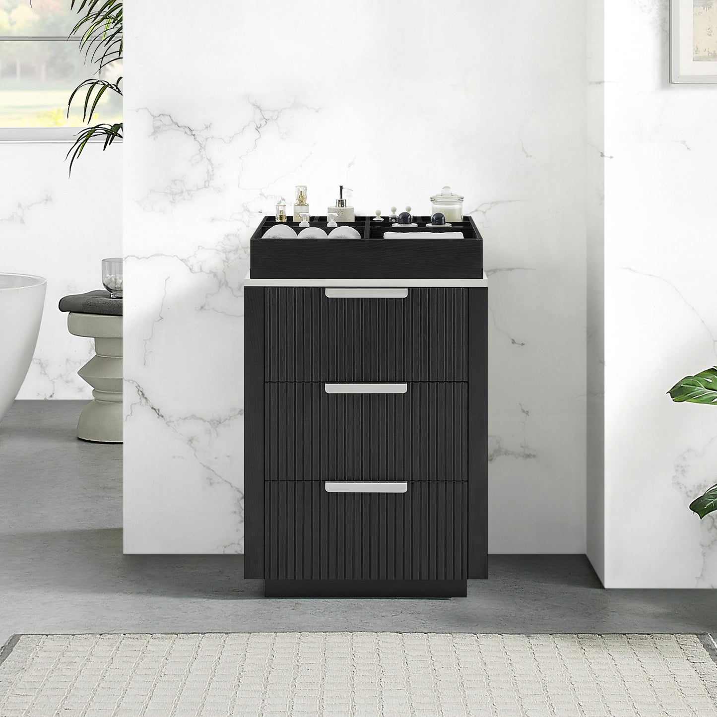 Santarem 24" Oak Weathered Black Partitioned Storage Cabinet