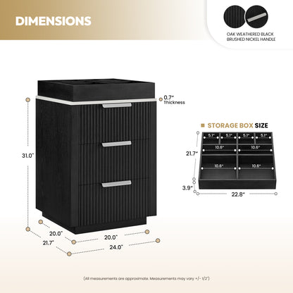 Santarem 24" Oak Weathered Black Partitioned Storage Cabinet