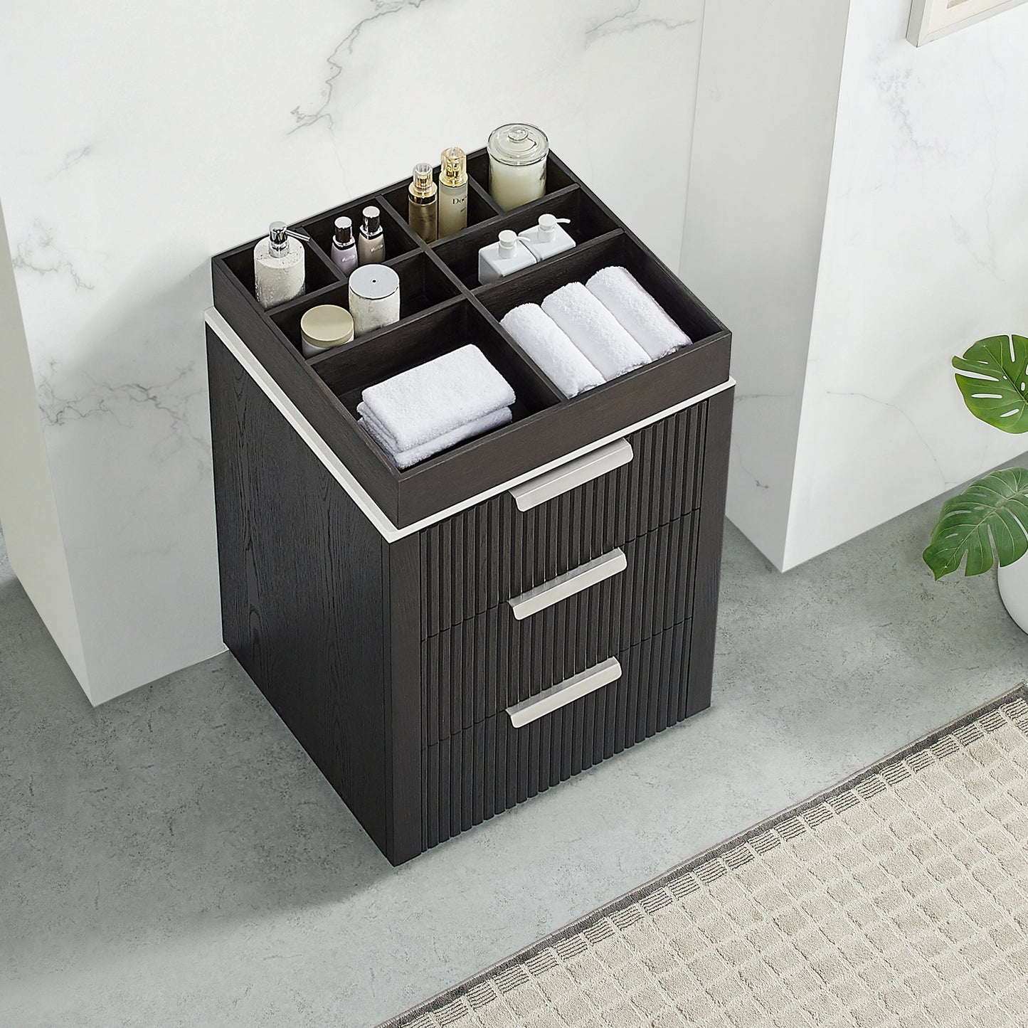 Santarem 24" Oak Weathered Black Partitioned Storage Cabinet