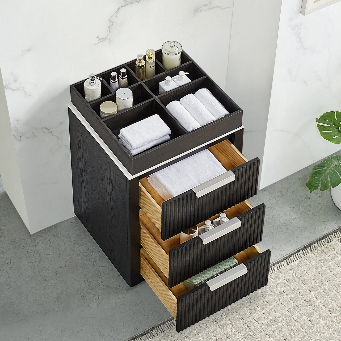 Santarem 24" Oak Weathered Black Partitioned Storage Cabinet