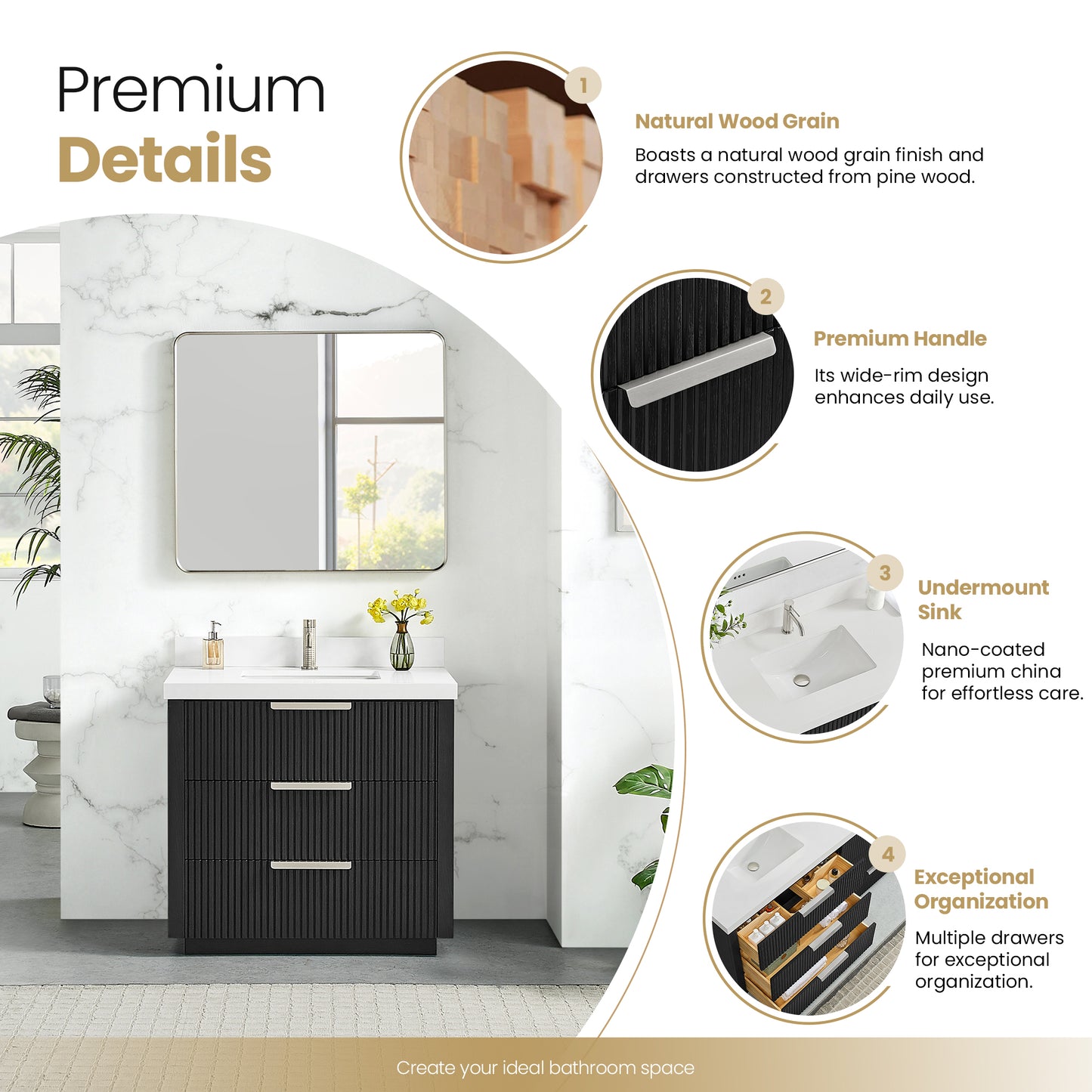 Santarem 36" Single Bath Vanity in Oak Weathered Black