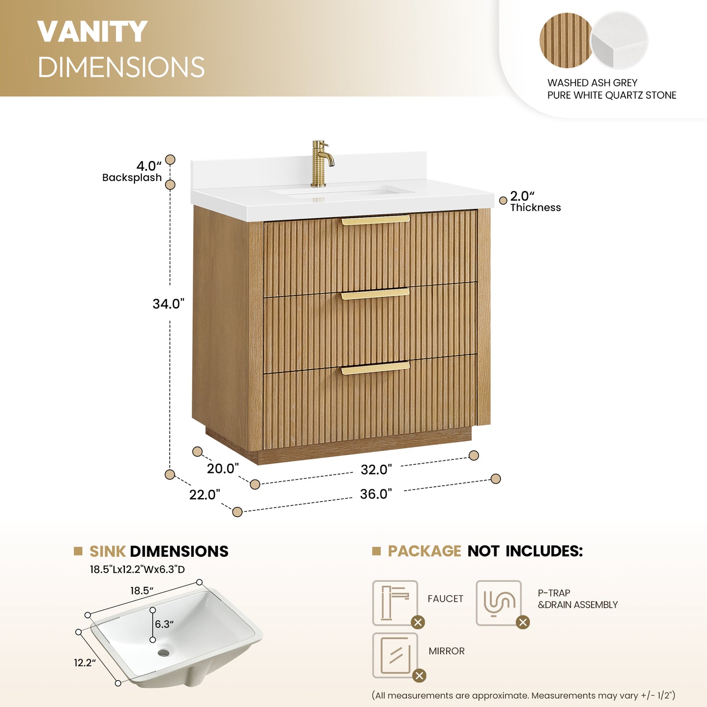 Santarem 36" Single Bath Vanity in Washed Ash Grey