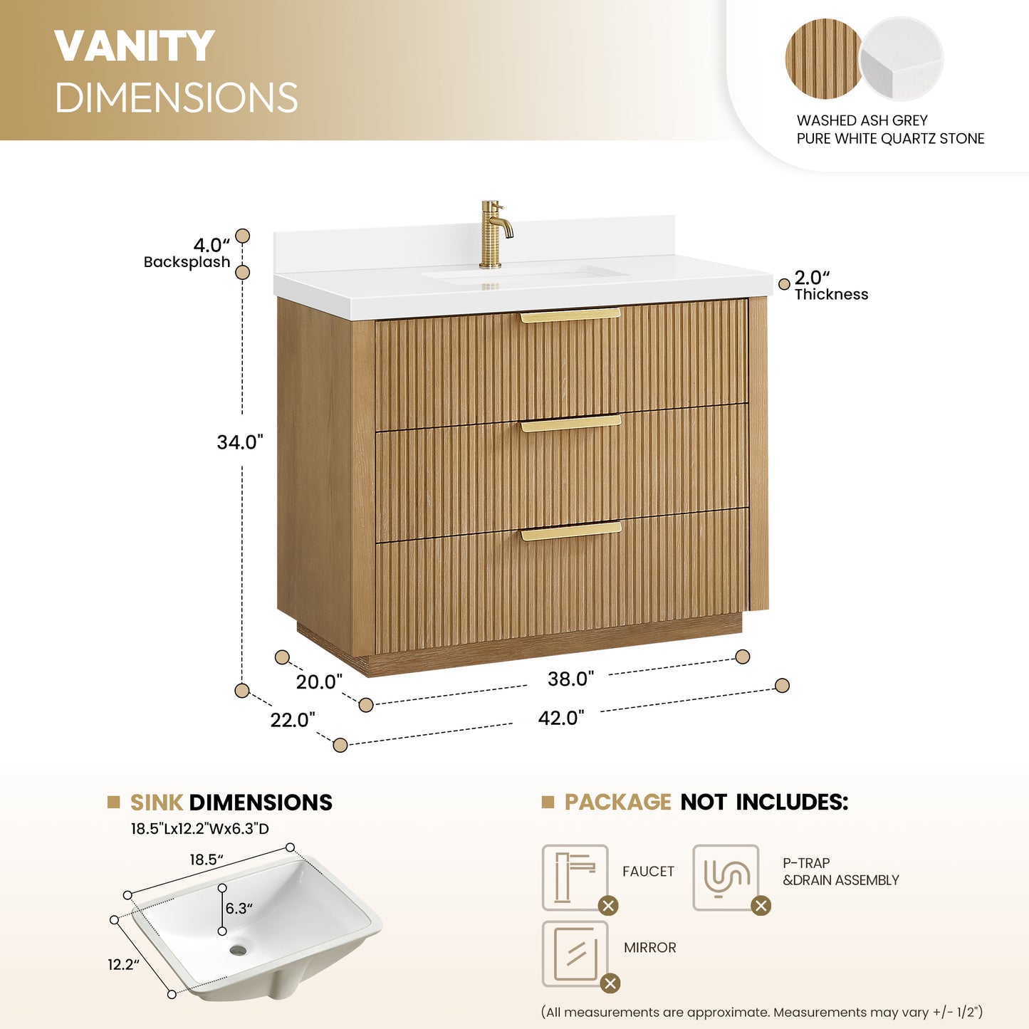 Santarem 42" Single Bath Vanity in Washed Ash Grey