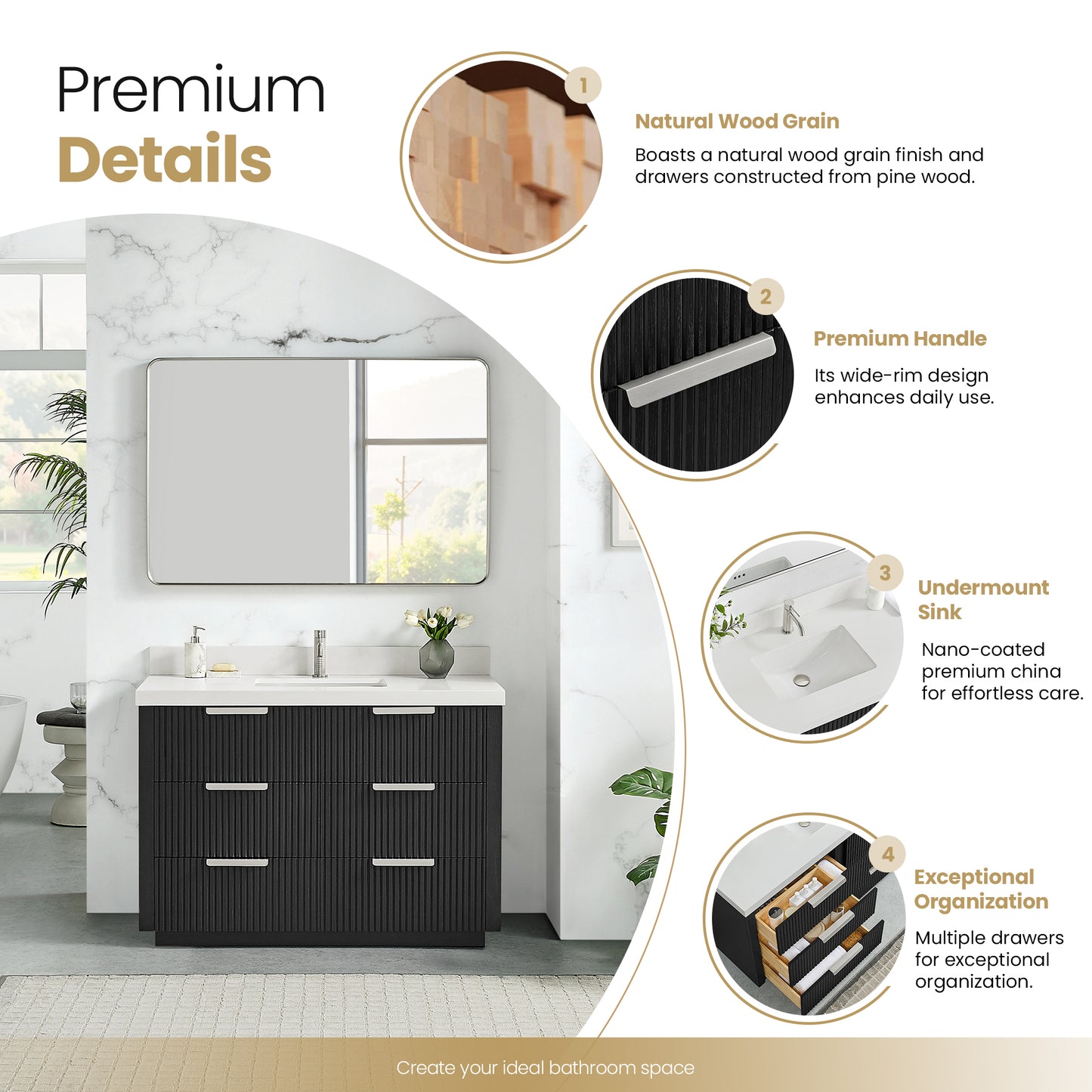 Santarem 48" Single Bath Vanity in Oak Weathered Black