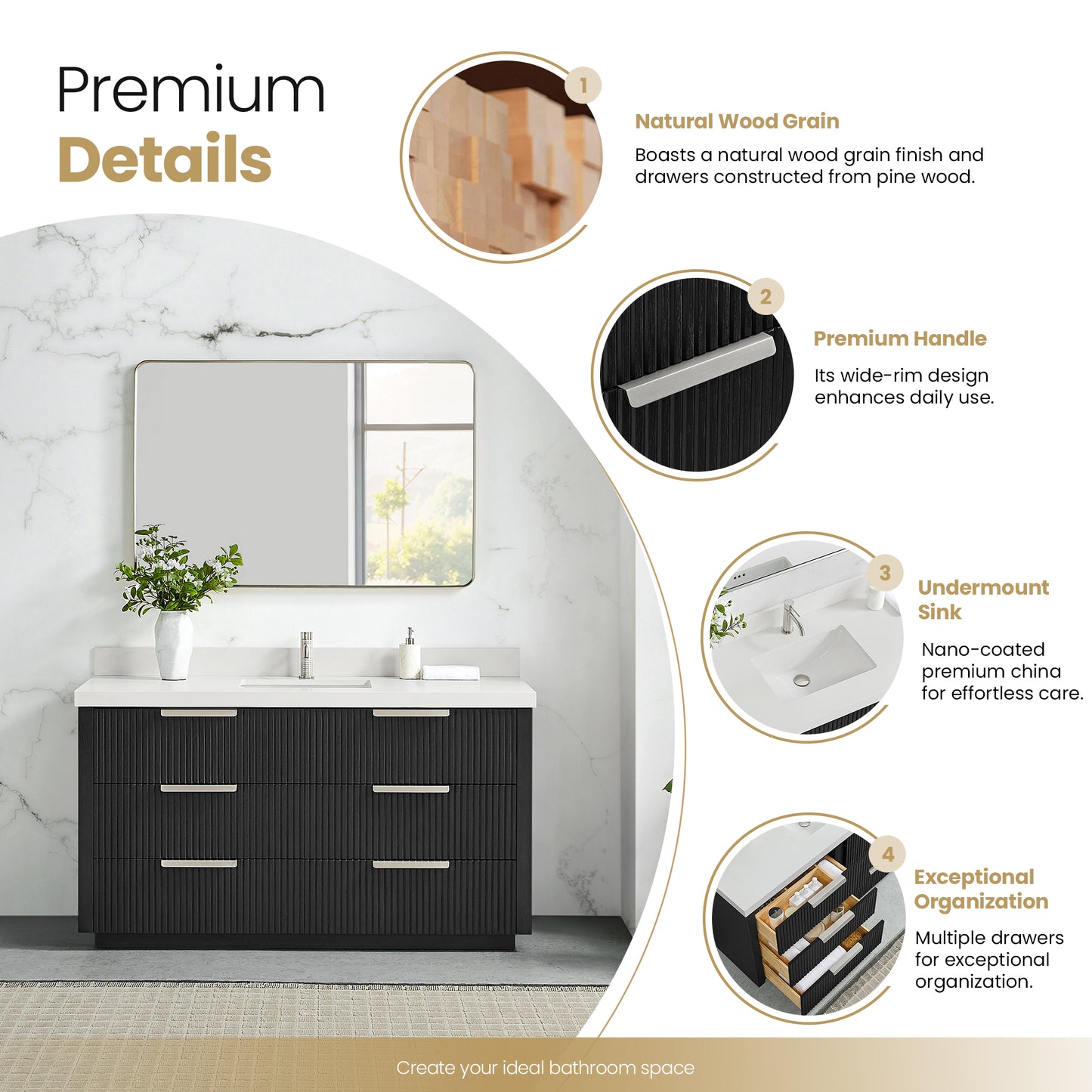 Santarem 60" Single Bath Vanity in Oak Weathered Black