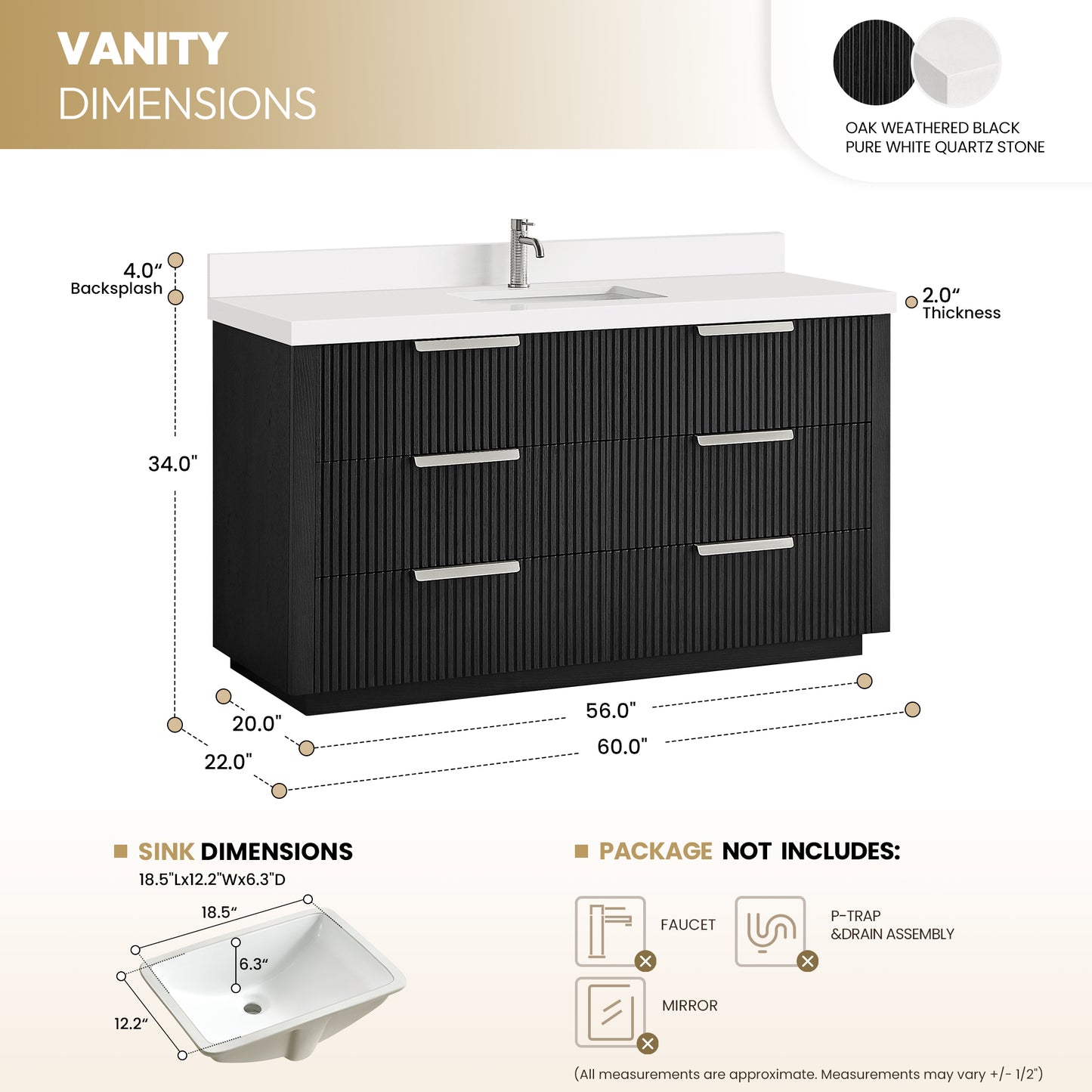 Santarem 60" Single Bath Vanity in Oak Weathered Black