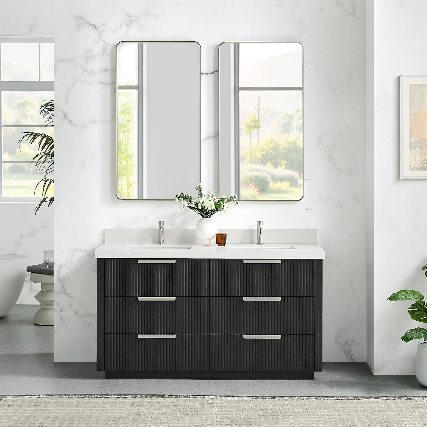 Santarem 60M" Double Bath Vanity in Oak Weathered Black