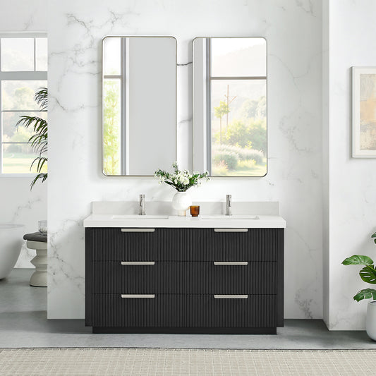 Santarem 60M" Double Bath Vanity in Oak Weathered Black