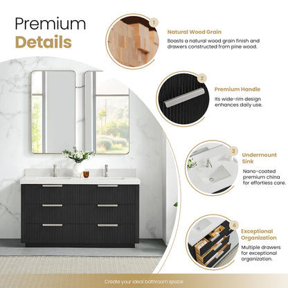 Santarem 60M" Double Bath Vanity in Oak Weathered Black