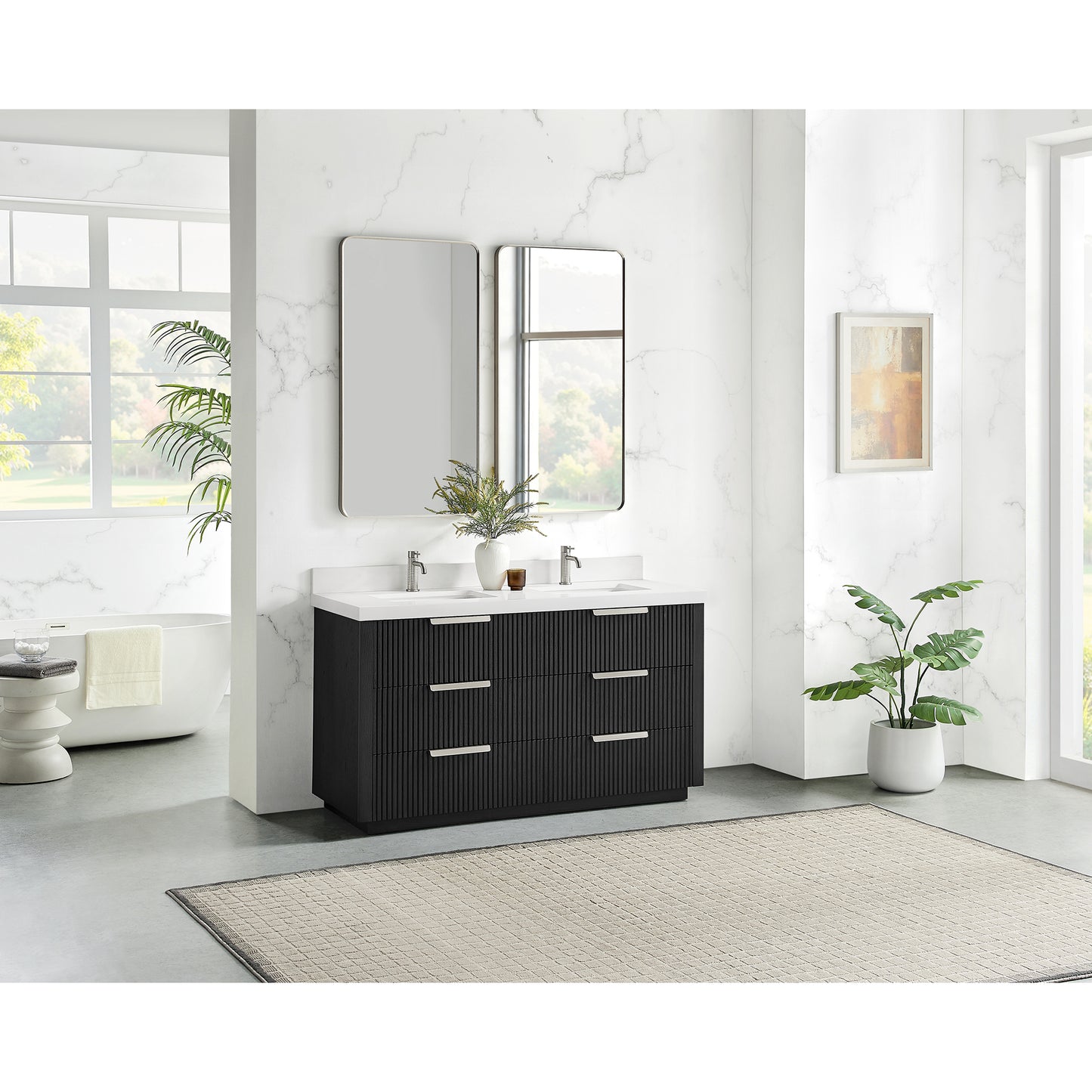 Santarem 60M" Double Bath Vanity in Oak Weathered Black