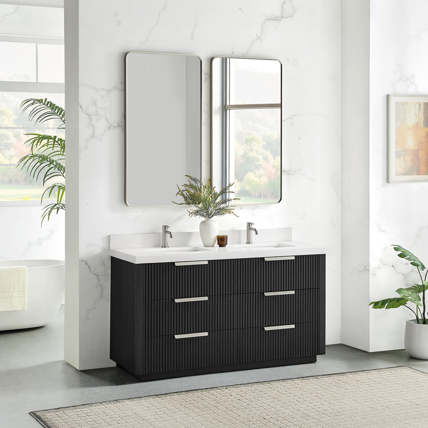 Santarem 60M" Double Bath Vanity in Oak Weathered Black