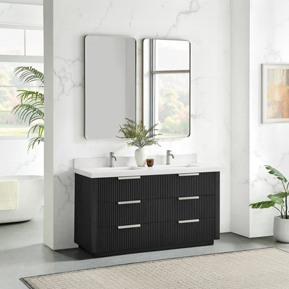 Santarem 60M" Double Bath Vanity in Oak Weathered Black