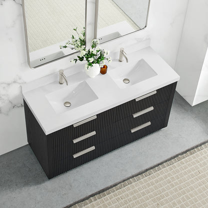 Santarem 60M" Double Bath Vanity in Oak Weathered Black