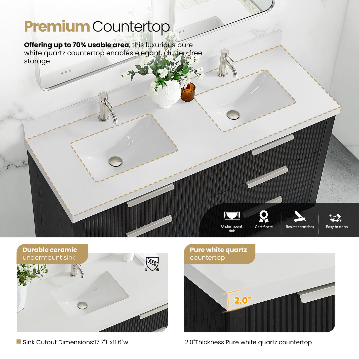 Santarem 60M" Double Bath Vanity in Oak Weathered Black