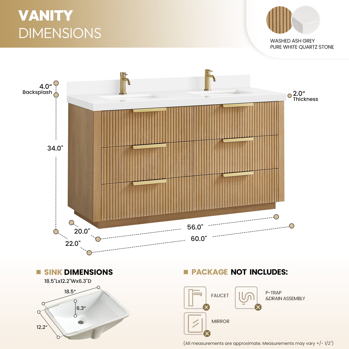 Santarem 60M" Double Bath Vanity in Washed Ash Grey