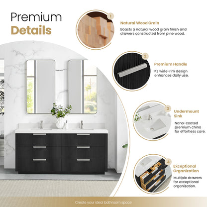 Santarem 72" Double Bath Vanity in Oak Weathered Black