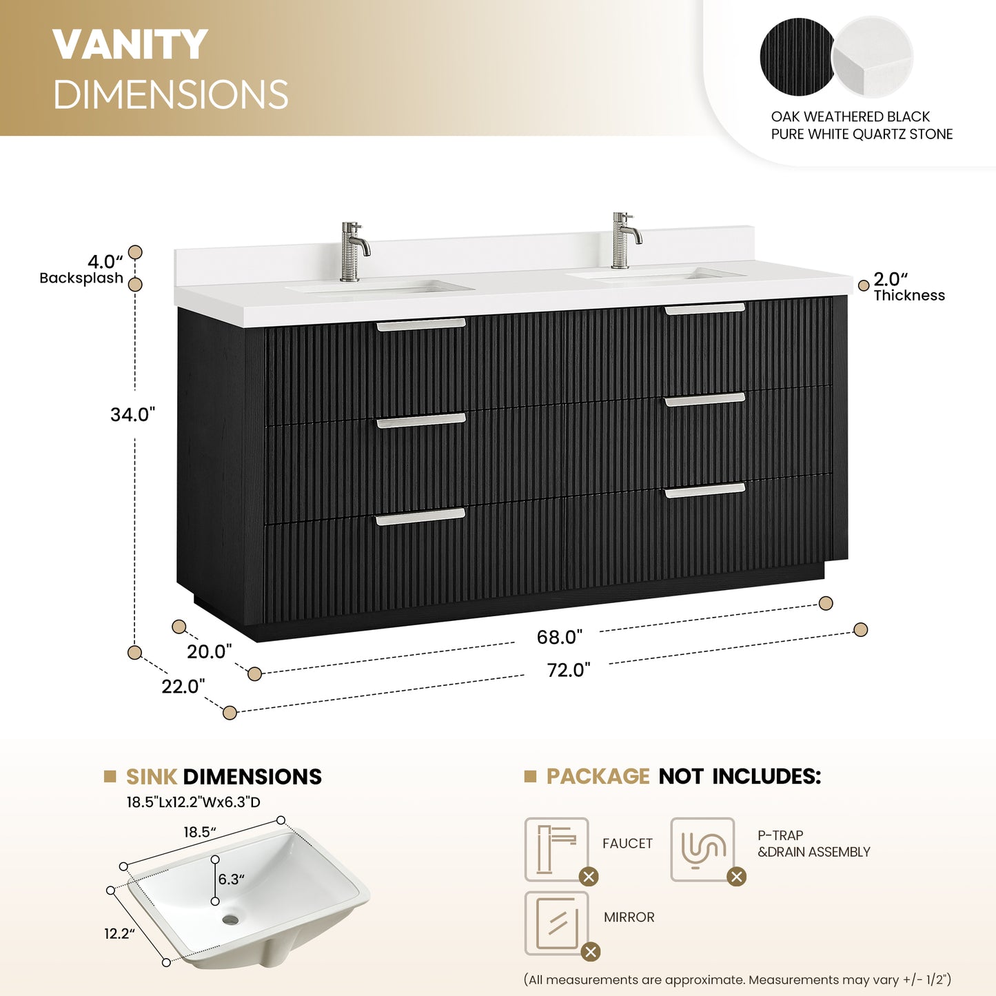 Santarem 72" Double Bath Vanity in Oak Weathered Black