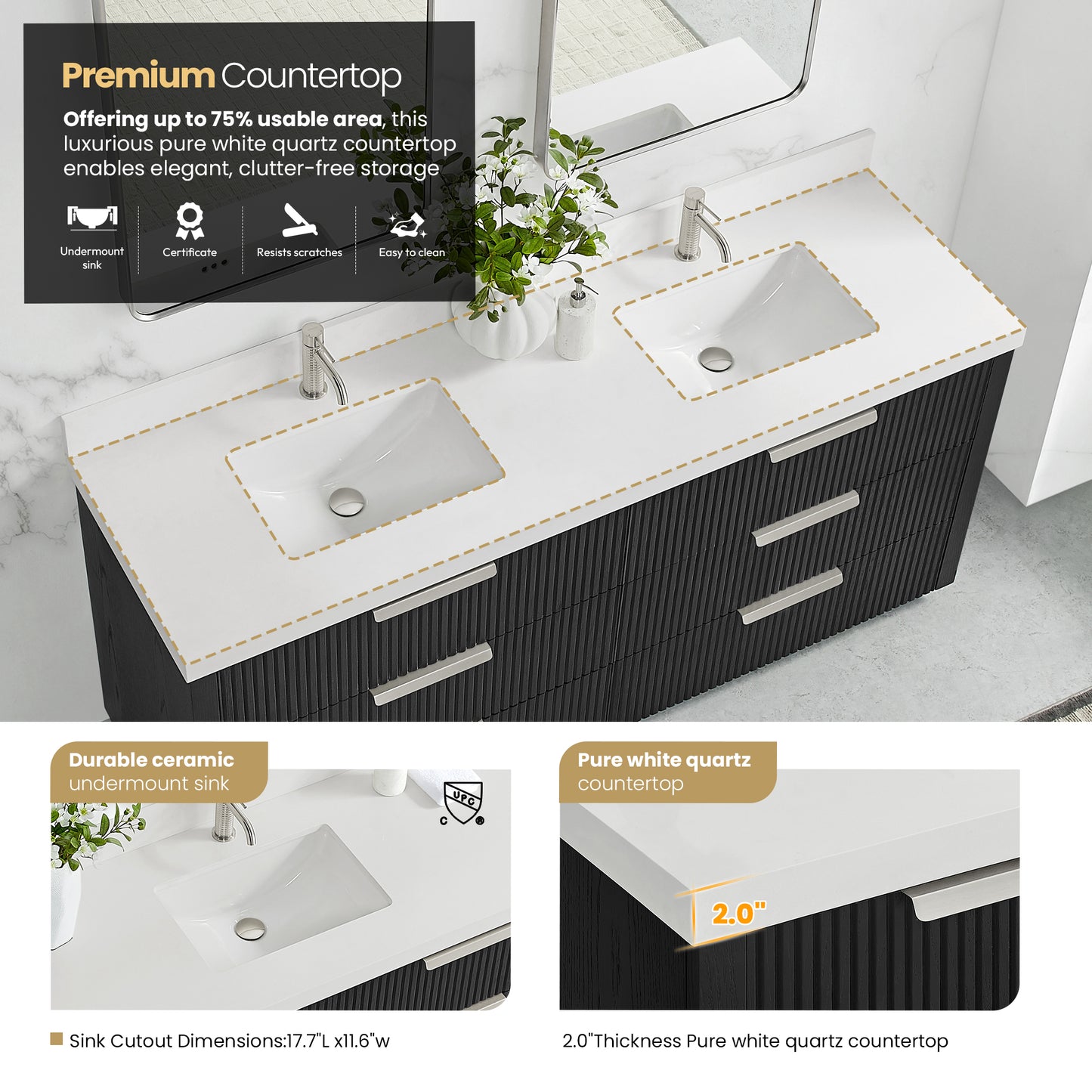 Santarem 72" Double Bath Vanity in Oak Weathered Black