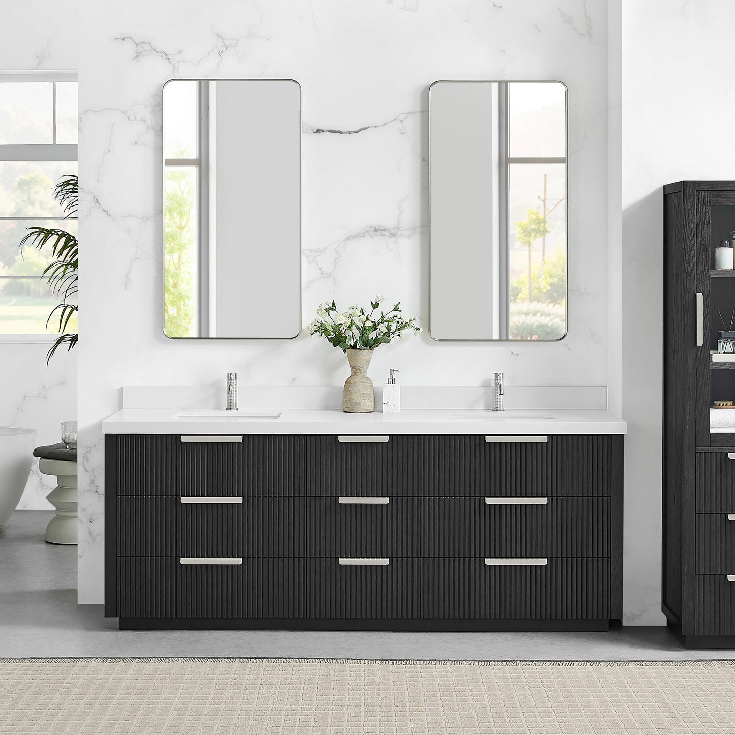 Santarem 84" Double Bath Vanity in Oak Weathered Black