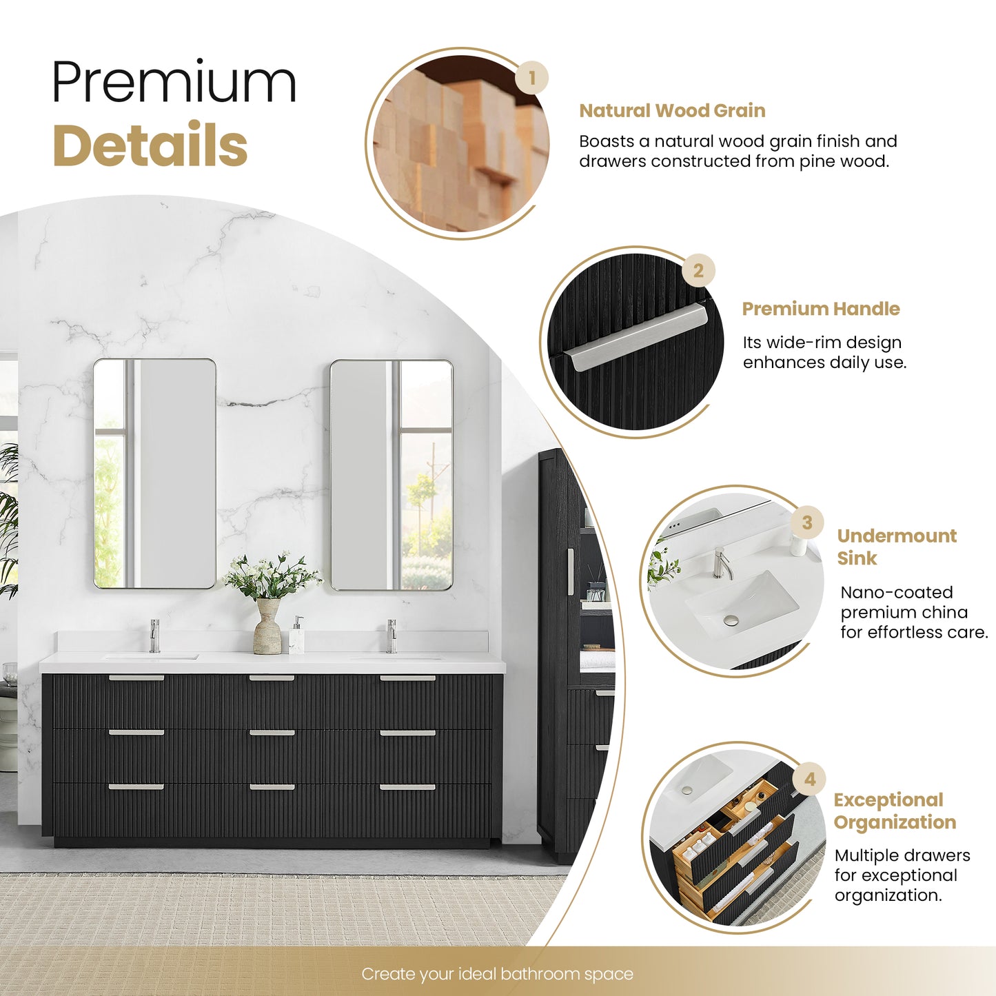 Santarem 84" Double Bath Vanity in Oak Weathered Black