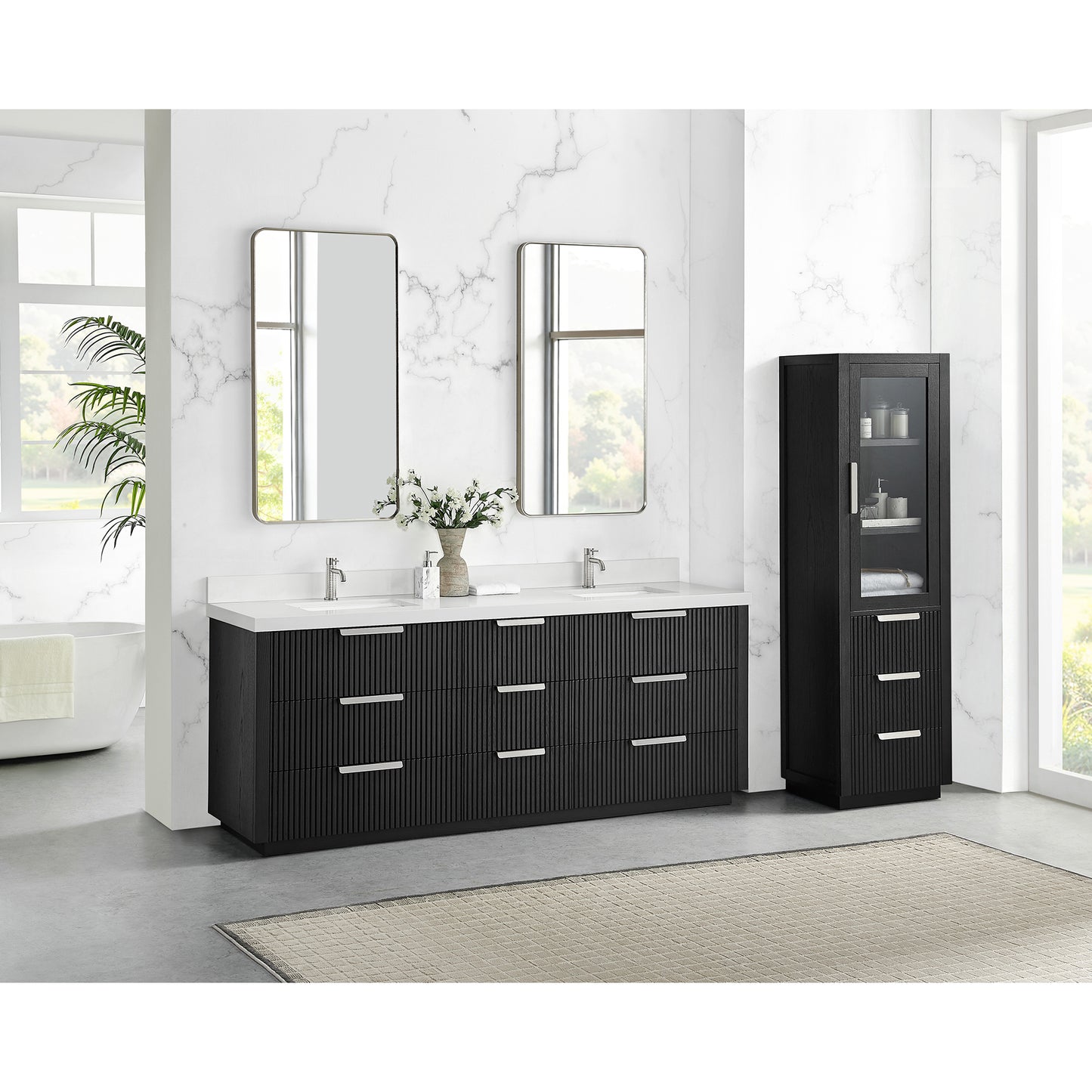 Santarem 84" Double Bath Vanity in Oak Weathered Black