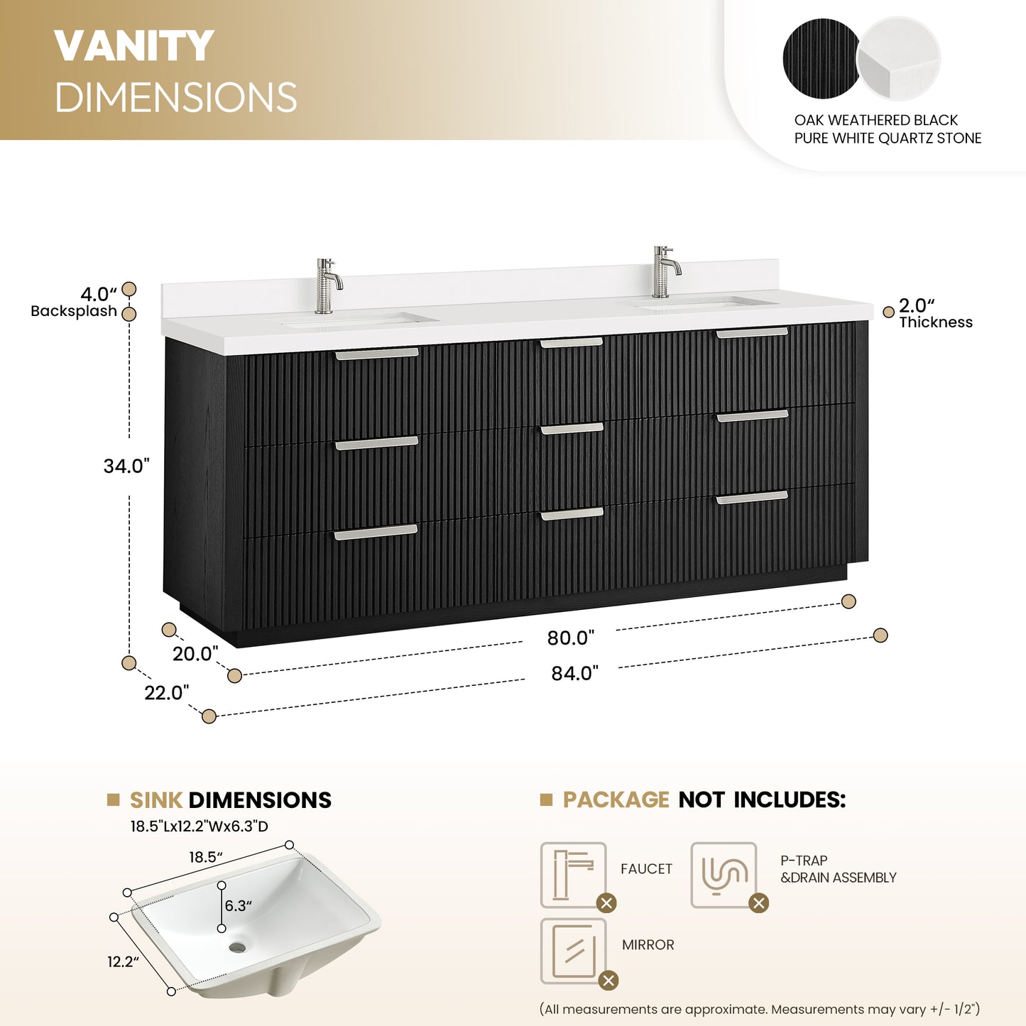 Santarem 84" Double Bath Vanity in Oak Weathered Black