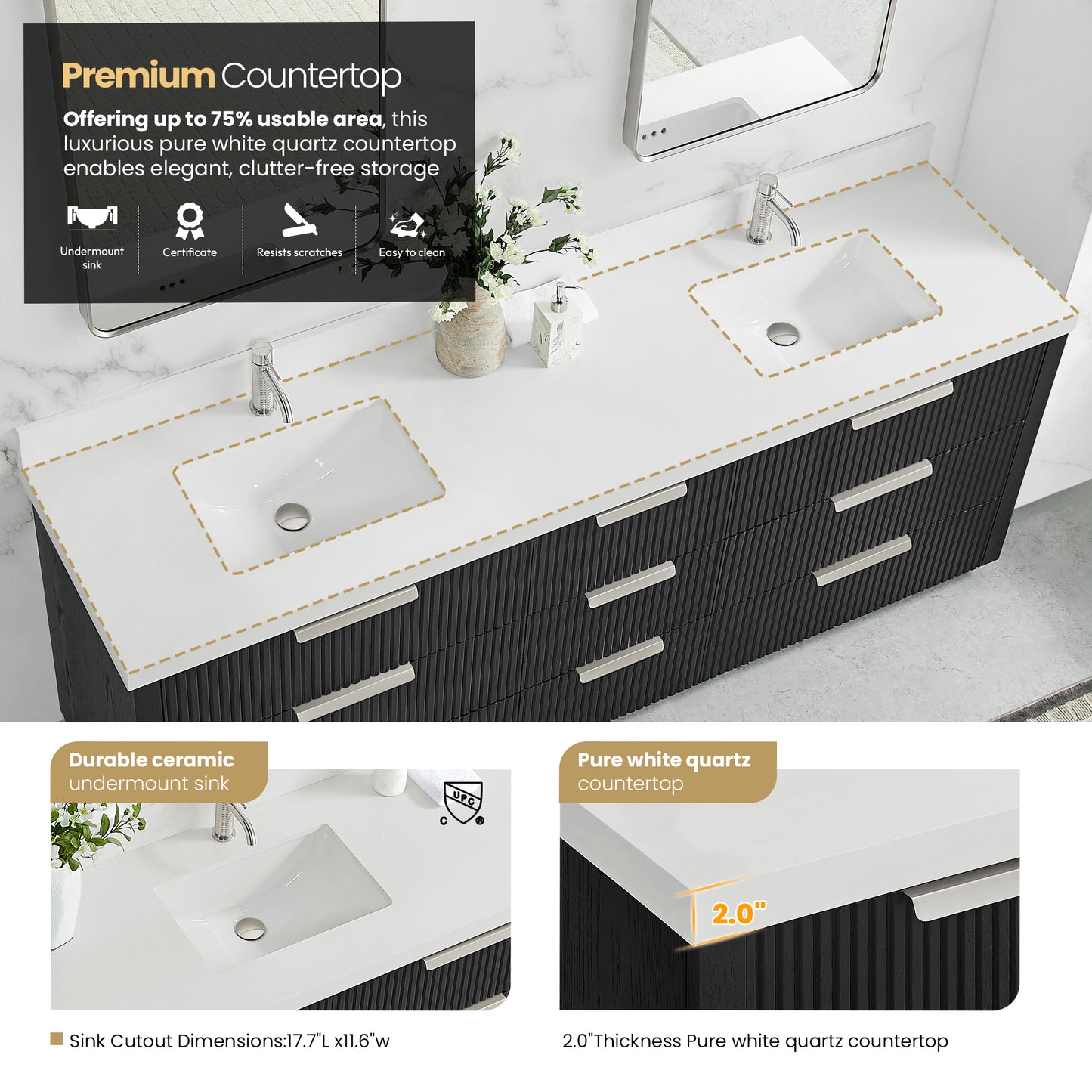 Santarem 84" Double Bath Vanity in Oak Weathered Black